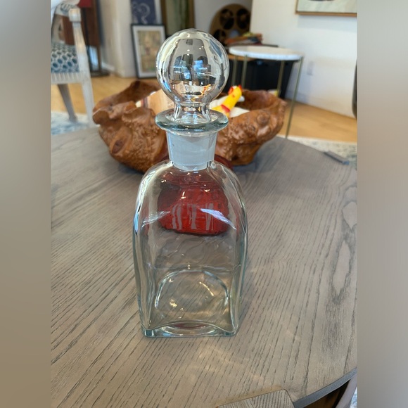 VINTAGE Blown Glass Block Monogramed Decanter with Round Ball Stopper - Picture 4 of 8
